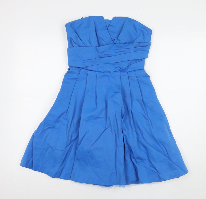 Warehouse Womens Blue Polyester Mini Size 8 Sweetheart Pullover - Strapless