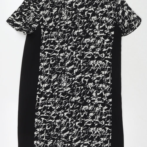 Marks and Spencer Womens Black Geometric Polyester A-Line Size 10 Round Neck Zip