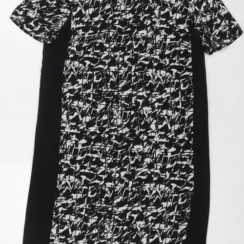 Marks and Spencer Womens Black Geometric Polyester A-Line Size 10 Round Neck Zip