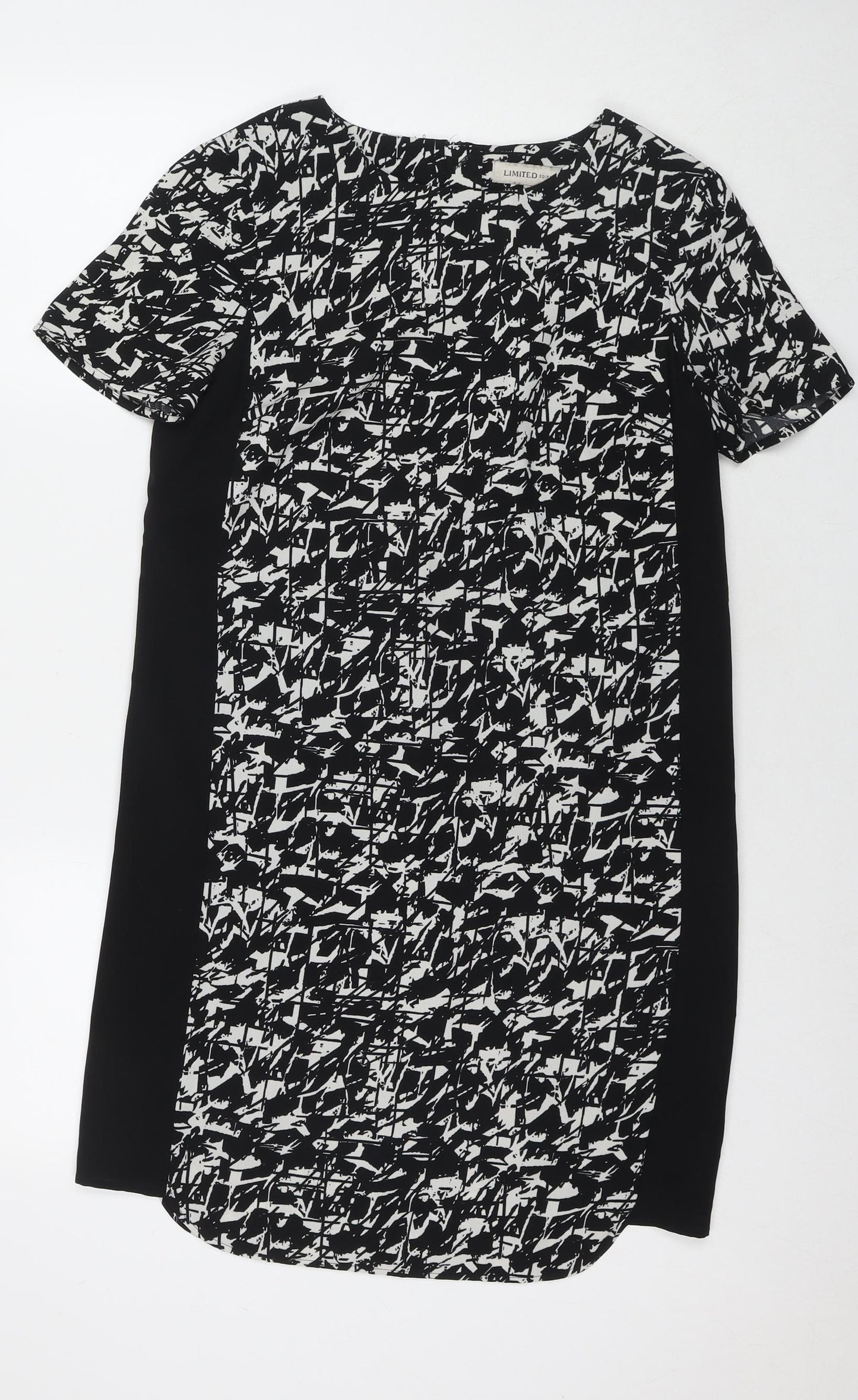 Marks and Spencer Womens Black Geometric Polyester A-Line Size 10 Round Neck Zip