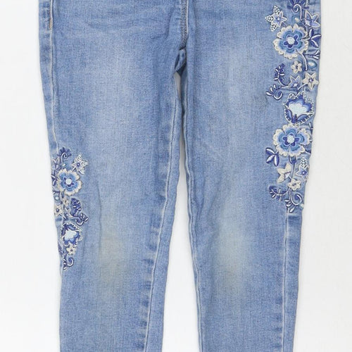 George Girls Blue Cotton Cropped Jeans Size 5-6 Years Regular Pullover - Flowers
