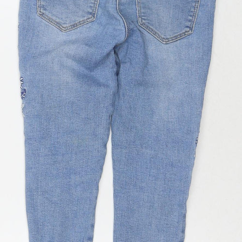 George Girls Blue Cotton Cropped Jeans Size 5-6 Years Regular Pullover - Flowers