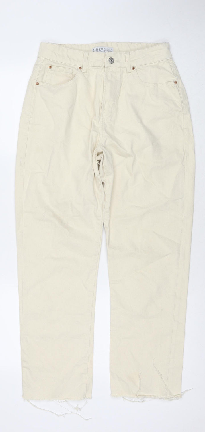 Denim & Co. Womens Ivory Cotton Cropped Jeans Size 12 L27 in Regular Zip