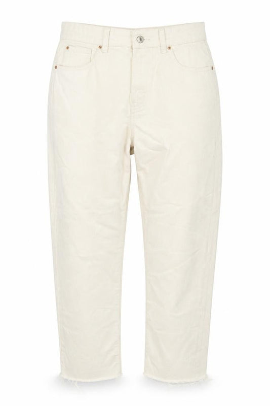 Front view of Denim & Co. women’s ivory cotton cropped jeans, size UK 12, 27-inch leg regular zip