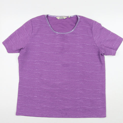 EWM Womens Purple Polyester Basic T-Shirt Size L Round Neck