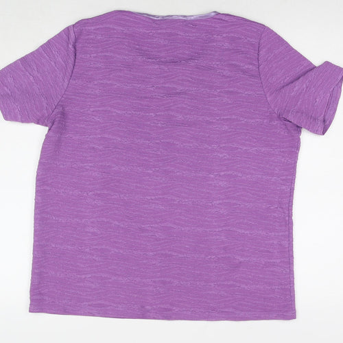 EWM Womens Purple Polyester Basic T-Shirt Size L Round Neck