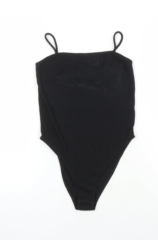 Topshop Womens Black Viscose Bodysuit One-Piece Size 10 Snap