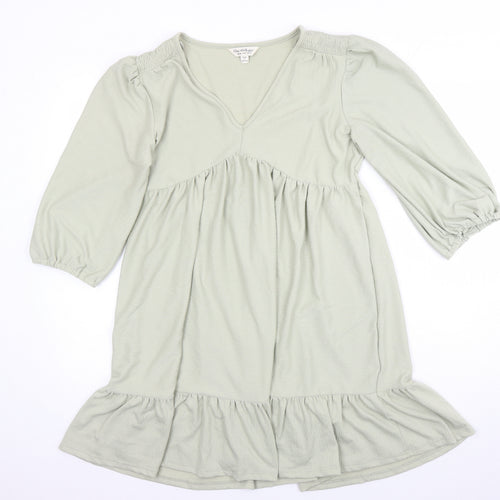 Miss Selfridge Womens Green Polyester Tunic Blouse Size 12 V-Neck