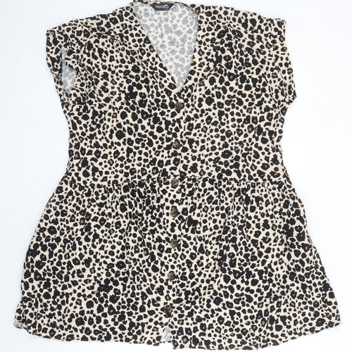 Blue Chameleon Womens Multicoloured Animal Print Polyester Blend A-Line Size 16 V-Neck Button - Pockets