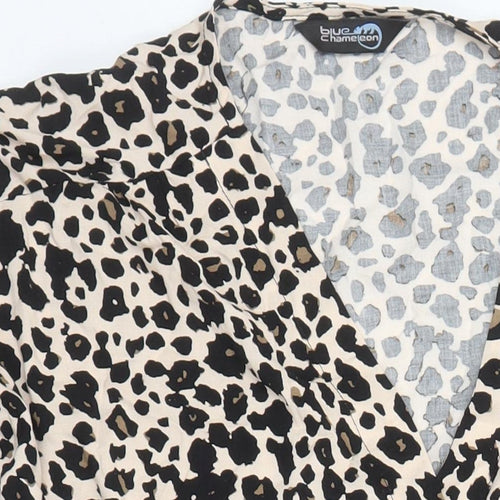 Blue Chameleon Womens Multicoloured Animal Print Polyester Blend A-Line Size 16 V-Neck Button - Pockets