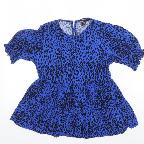 New Look Womens Multicoloured Animal Print Viscose Tunic Blouse Size 8 Round Neck
