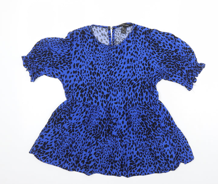 New Look Womens Multicoloured Animal Print Viscose Tunic Blouse Size 8 Round Neck