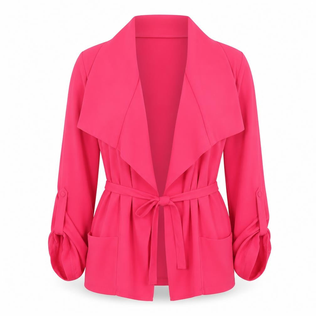 Front view of Next women’s pink polyester kimono blouse, size UK 10, collared - jacket blouse with pockets