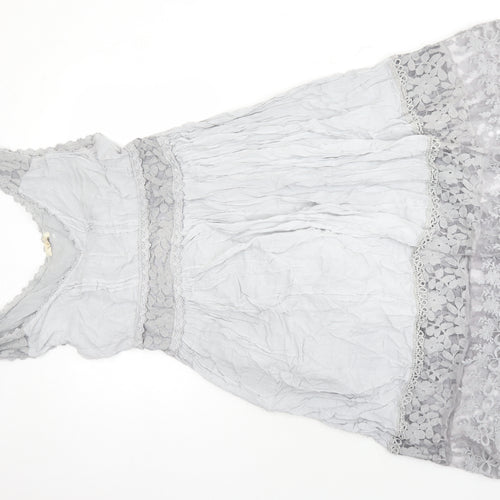 Ambra Womens Grey Viscose A-Line Size XL V-Neck - Lace Detail