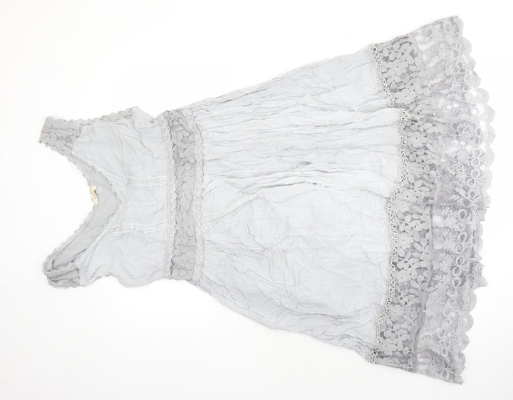 Ambra Womens Grey Viscose A-Line Size XL V-Neck - Lace Detail