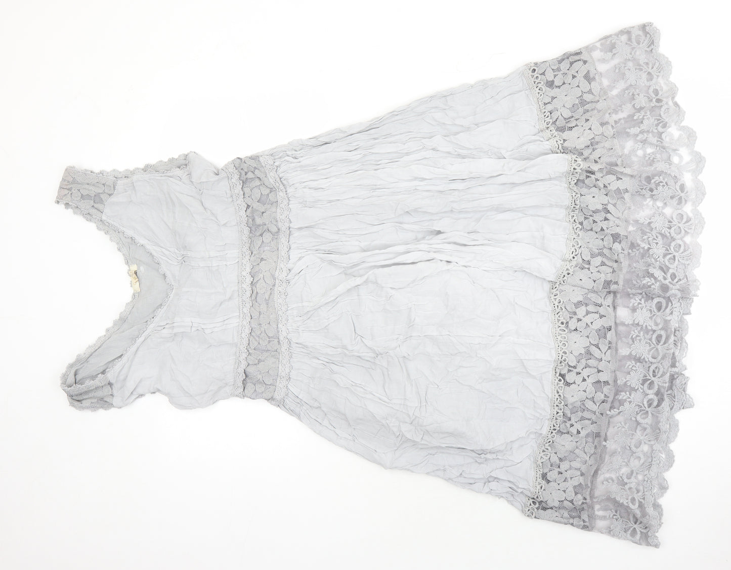 Ambra Womens Grey Viscose A-Line Size XL V-Neck - Lace Detail