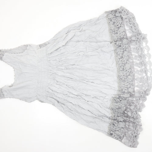 Ambra Womens Grey Viscose A-Line Size XL V-Neck - Lace Detail