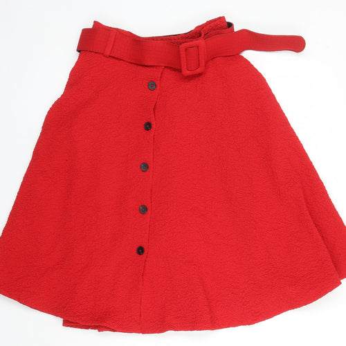 FRNCH Paris Womens Red Polyester A-Line Skirt Size S Zip - Elasticated Waist with belt