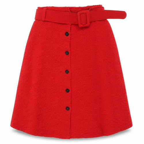 FRNCH Paris Womens Red Polyester A-Line Skirt Size S Zip - Elasticated Waist with belt