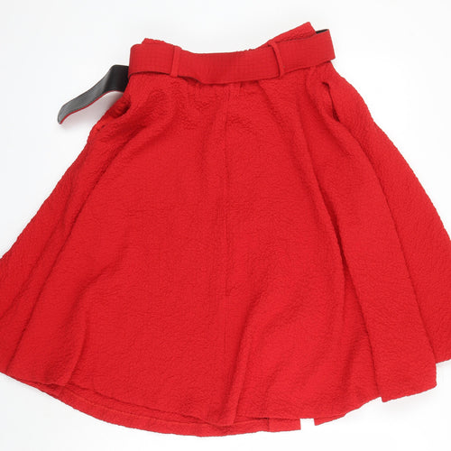FRNCH Paris Womens Red Polyester A-Line Skirt Size S Zip - Elasticated Waist with belt