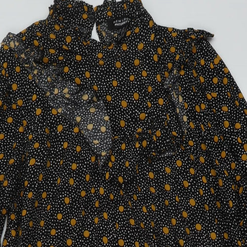 New Look Womens Black Geometric Viscose A-Line Size 12 Mock Neck Button