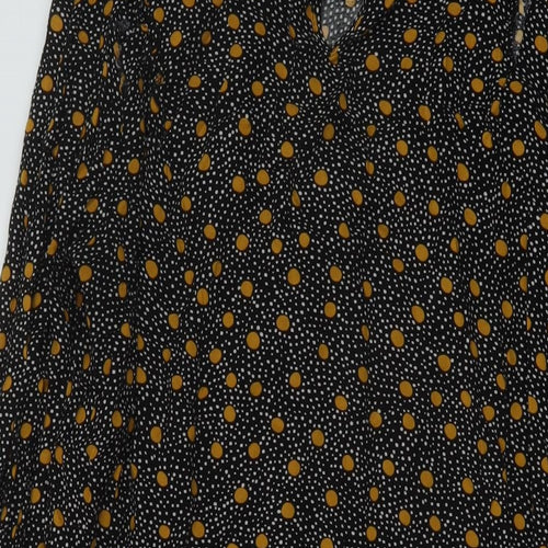 New Look Womens Black Geometric Viscose A-Line Size 12 Mock Neck Button