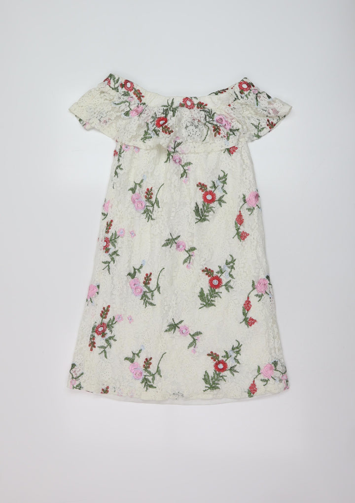 New Look Womens White Floral Cotton A-Line Size 6 Square Neck Pullover