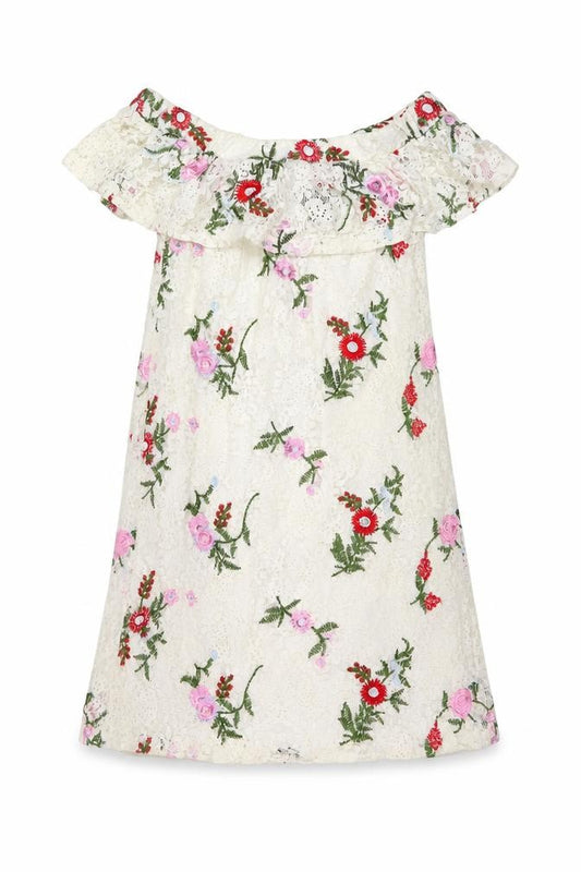 Front view of New Look women’s white floral cotton a-line, size UK 6, square neck pullover