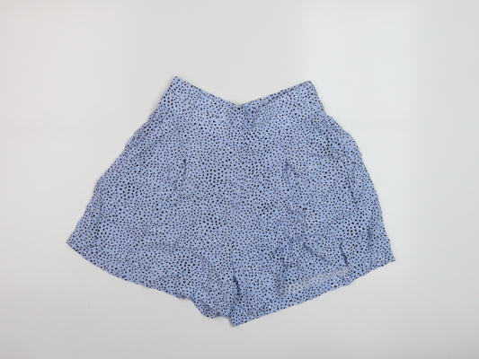 Marks and Spencer Womens Blue Geometric Viscose Basic Shorts Size 8 L5 in Regular Pull On