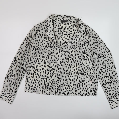 Topshop Womens Ivory Animal Print Polyester Basic Blouse Size 12 V-Neck