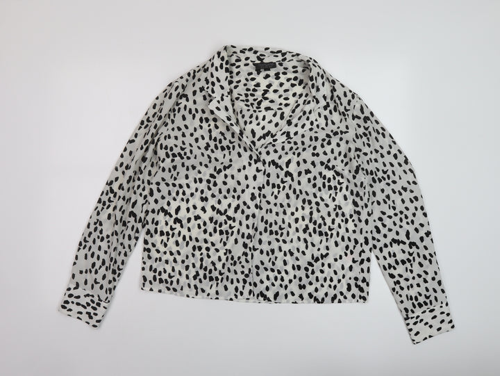 Topshop Womens Ivory Animal Print Polyester Basic Blouse Size 12 V-Neck