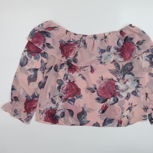 Lipsy Womens Pink Floral Polyester Basic Blouse Size 10 Square Neck