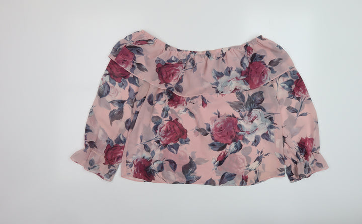 Lipsy Womens Pink Floral Polyester Basic Blouse Size 10 Square Neck
