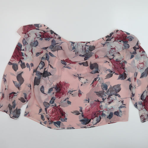 Lipsy Womens Pink Floral Polyester Basic Blouse Size 10 Square Neck