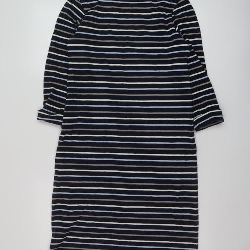 Cotton Traders Womens Blue Striped Cotton A-Line Size 10 Round Neck Pullover