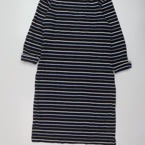 Cotton Traders Womens Blue Striped Cotton A-Line Size 10 Round Neck Pullover