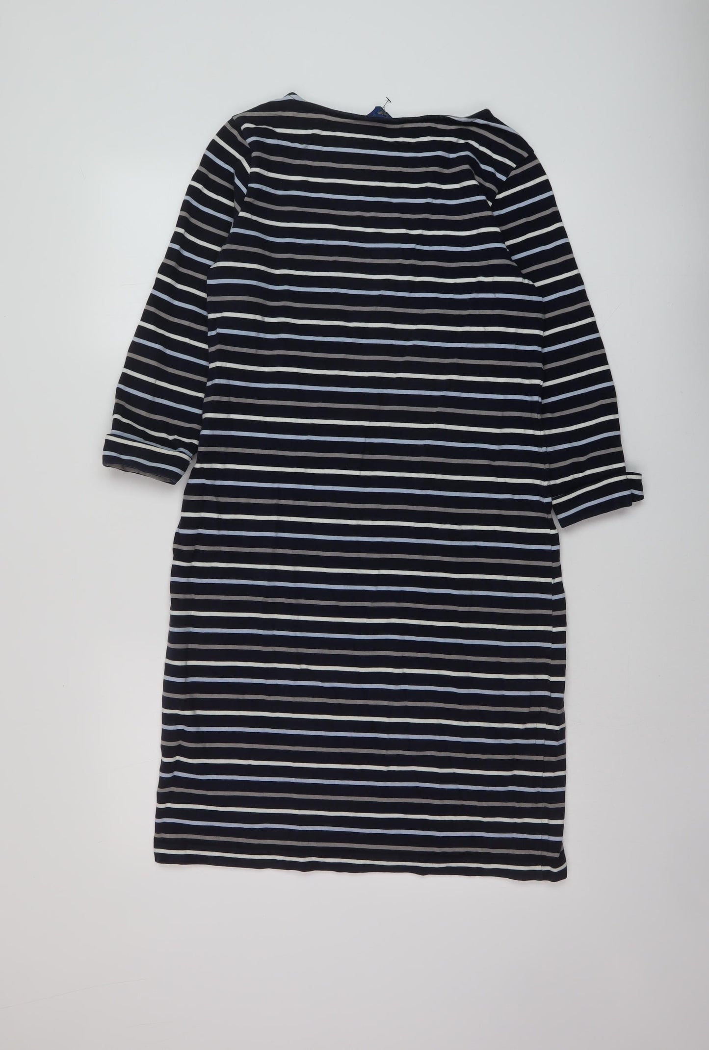Cotton Traders Womens Blue Striped Cotton A-Line Size 10 Round Neck Pullover