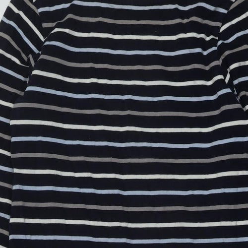 Cotton Traders Womens Blue Striped Cotton A-Line Size 10 Round Neck Pullover
