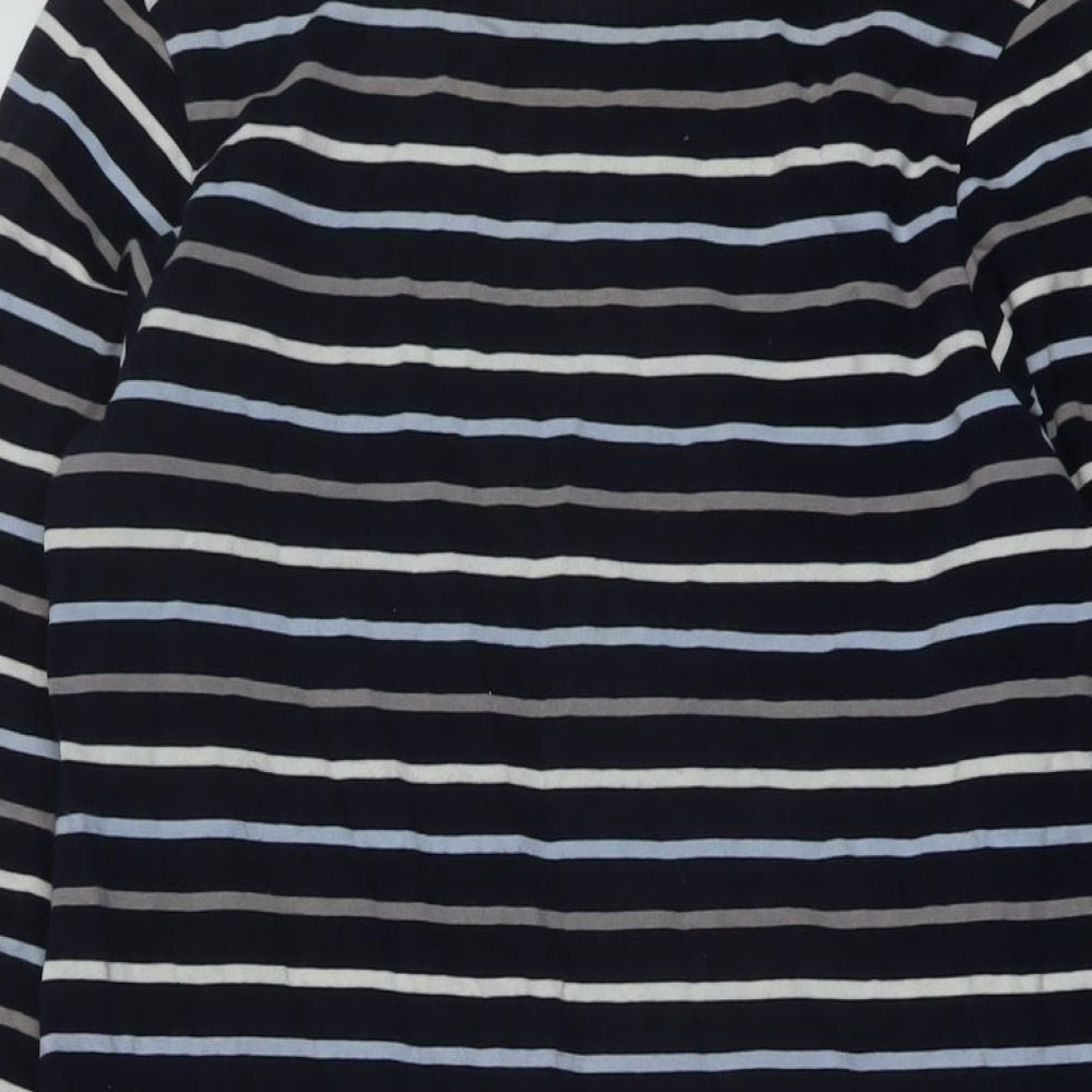 Cotton Traders Womens Blue Striped Cotton A-Line Size 10 Round Neck Pullover