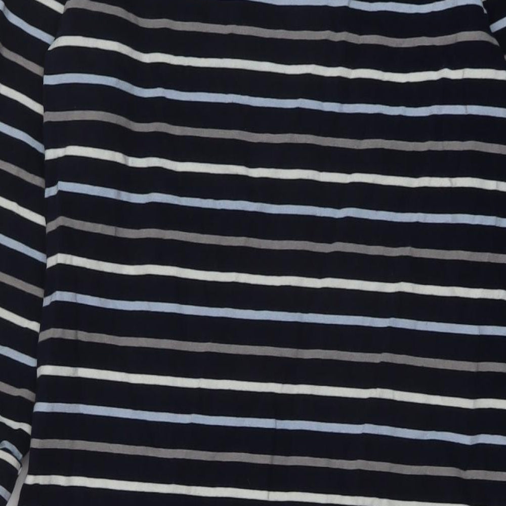 Cotton Traders Womens Blue Striped Cotton A-Line Size 10 Round Neck Pullover