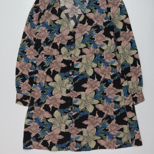 VILA Womens Multicoloured Floral Polyester A-Line Size 10 V-Neck Button