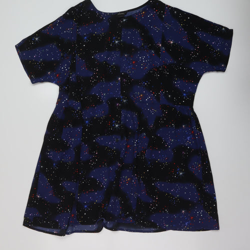 Monki Womens Black Geometric Polyester A-Line Size S Round Neck Button