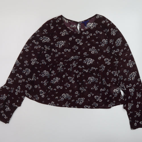 Aeropostale Womens Red Floral Polyester Basic Blouse Size S Round Neck