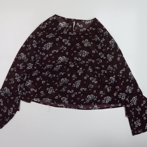 Aeropostale Womens Red Floral Polyester Basic Blouse Size S Round Neck