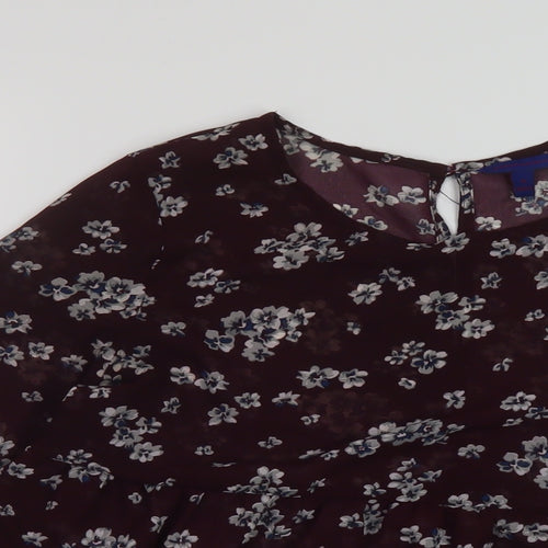Aeropostale Womens Red Floral Polyester Basic Blouse Size S Round Neck