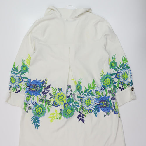 Zara Womens White Floral Polyester A-Line Size S V-Neck Pullover