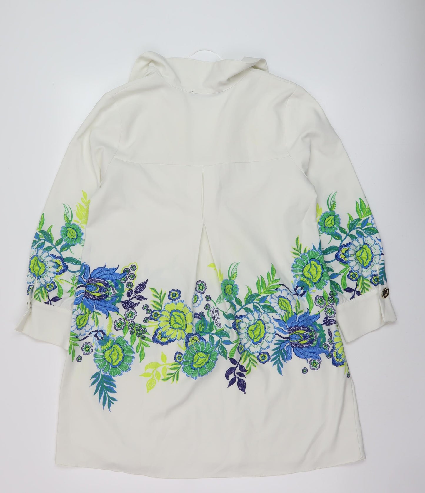 Zara Womens White Floral Polyester A-Line Size S V-Neck Pullover