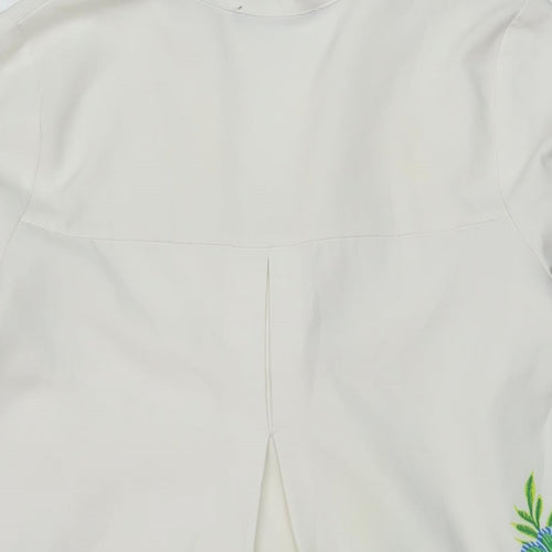 Zara Womens White Floral Polyester A-Line Size S V-Neck Pullover
