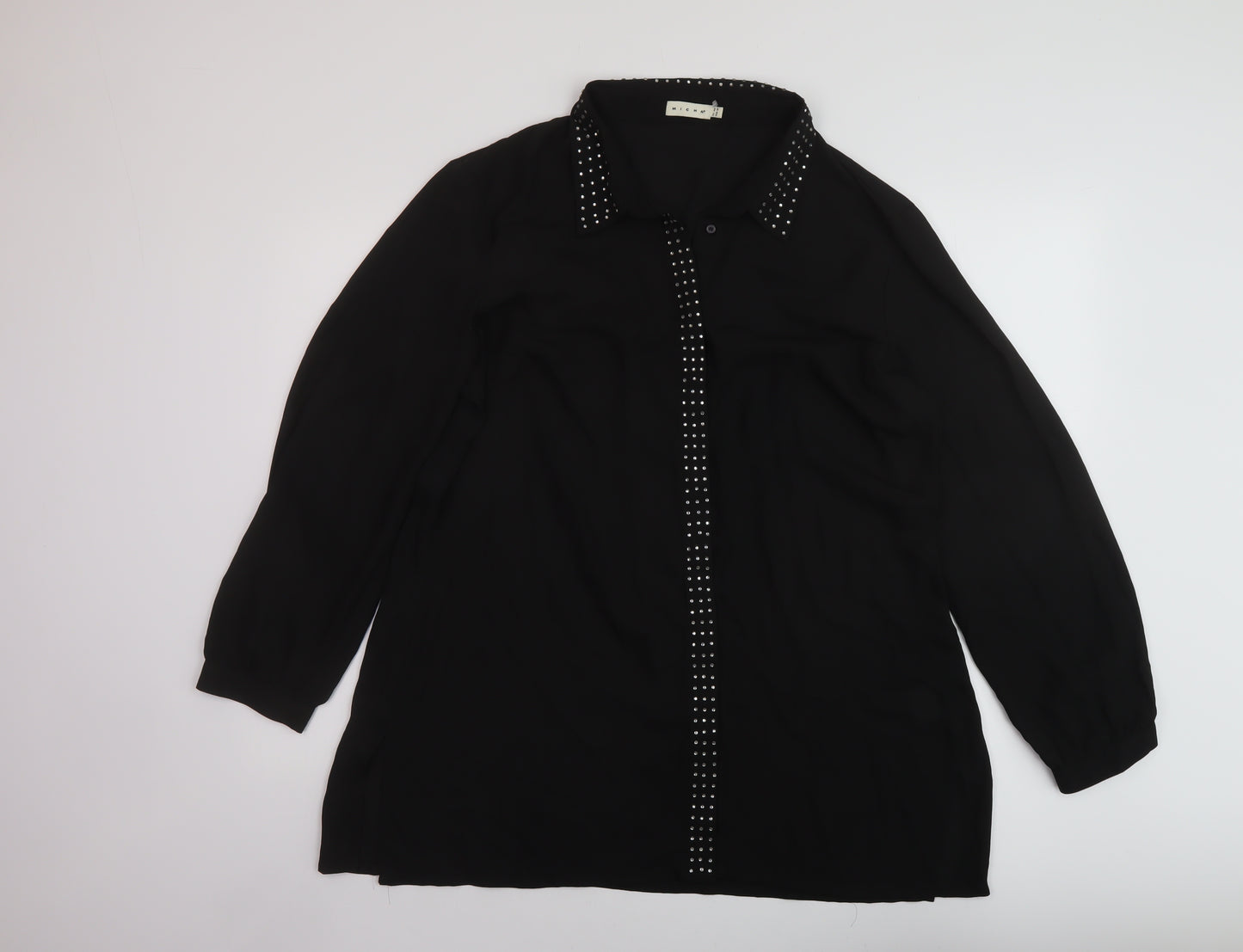 MICHA Womens Black Polyester Basic Button-Up Size 20 Collared