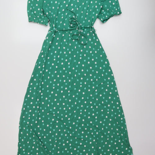 Marks and Spencer Womens Green Polka Dot Viscose A-Line Size 6 V-Neck Pullover